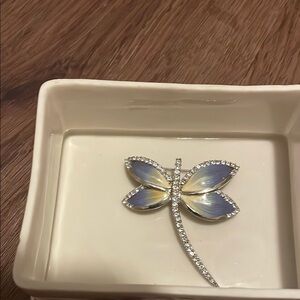 Porcelain Jewelry Box with a Dragonfly Brooch
